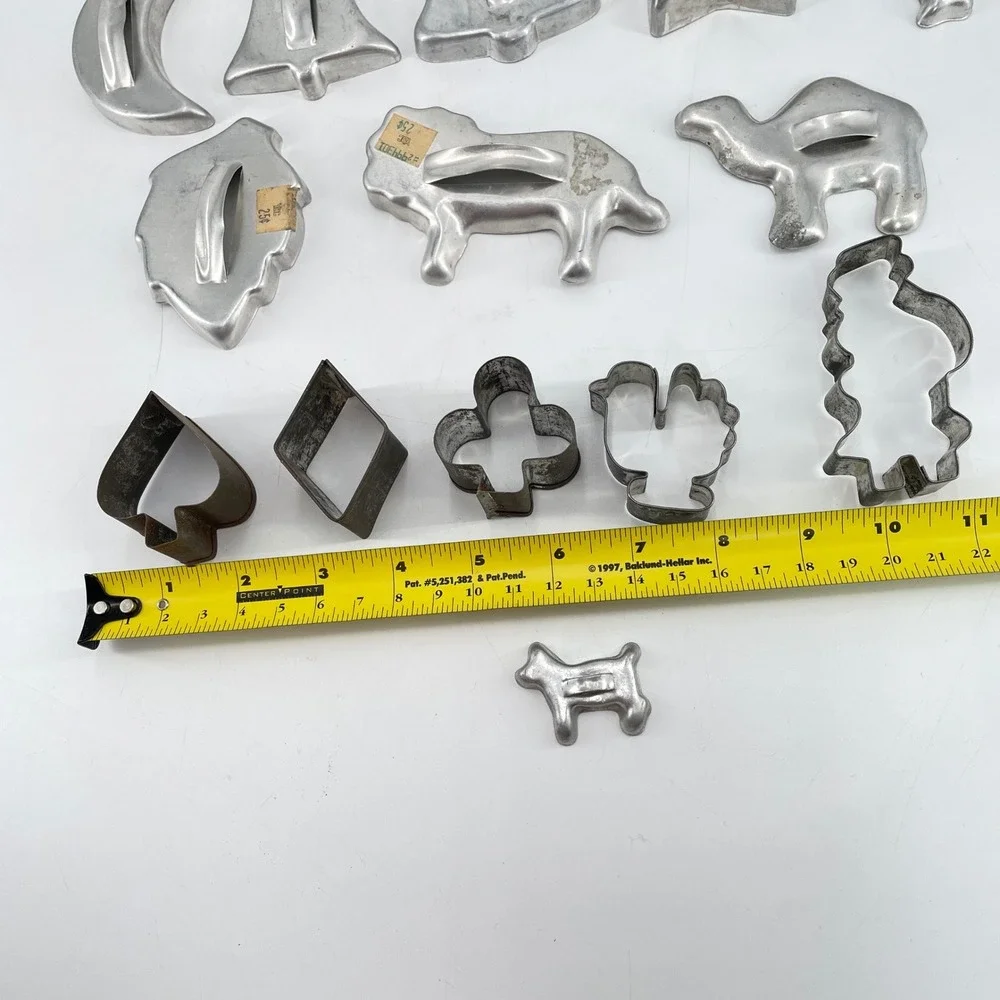 Vintage Aluminum Cookie Cutter Lot 19pc Mixed Christmas Animals Stars Hearts